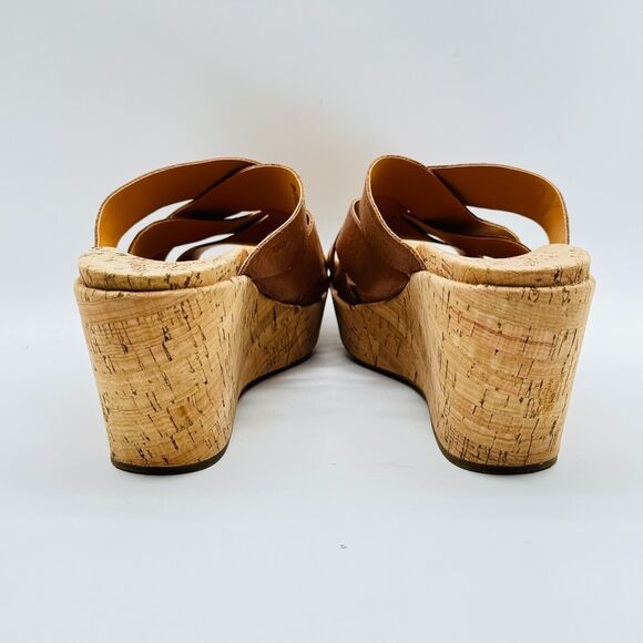Kork Ease Shoes Womens 10 Brown Leather Wedge Cork Heels Slides Comfort Casual - Picture 8 of 12